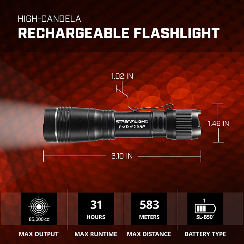 ProTac® 2.0 HP | Rechargeable Tactical Flashlight | Streamlight®