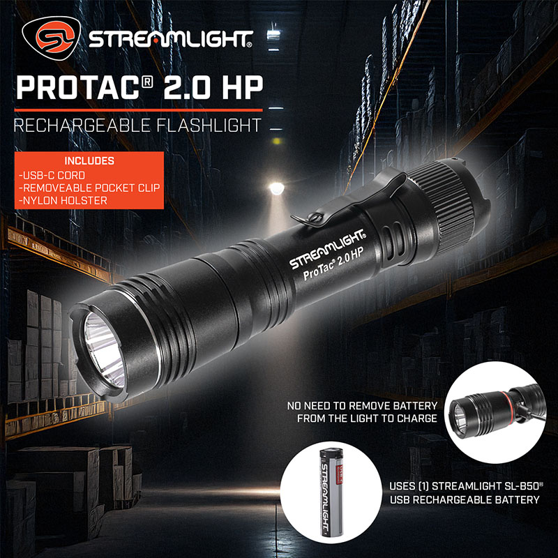 ProTac® 2.0 HP | Rechargeable Tactical Flashlight | Streamlight®